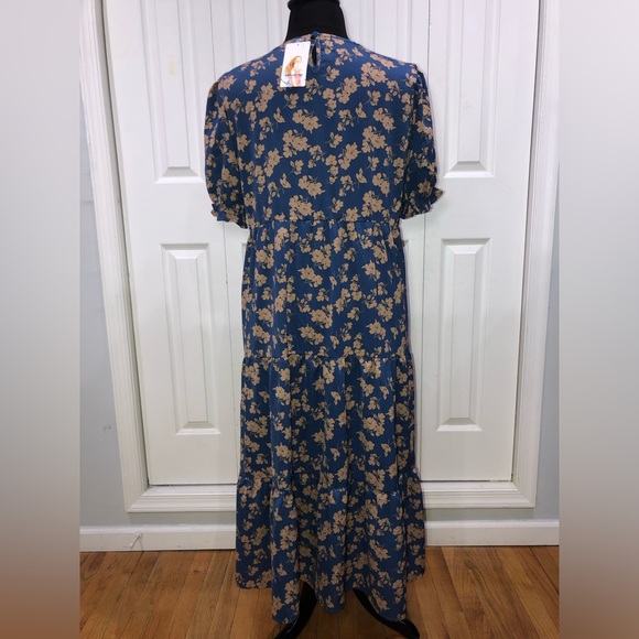 PRETTYGARDEN Women’s Summer Dress Casual Floral Boho Midi Puff Short Sleeve - Picture 8 of 11